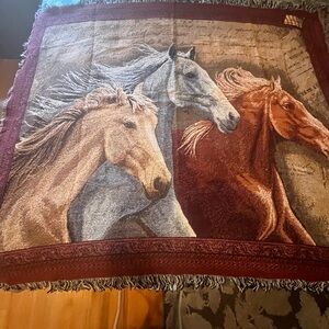 Woven Throw Blanket Afghan
Horses Equestrian Fringe Roughly